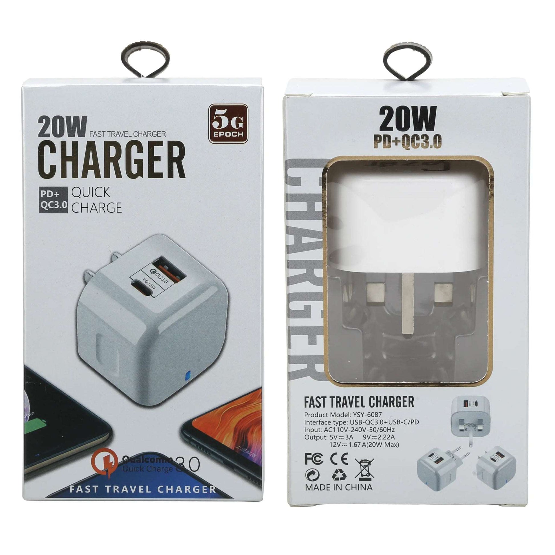 Gzar PD 20W Wall Charger UAE - QC 3.0 USB + Type USB C PD3.0 Dual Port - GZARGZAR