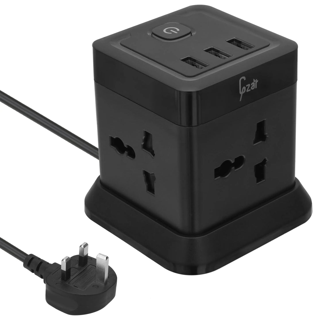 Gzar Tower Extension Cord Power Strip Cube/Lead with 4 Outlets Plug - Black - GZARTower ExtensionGZAR