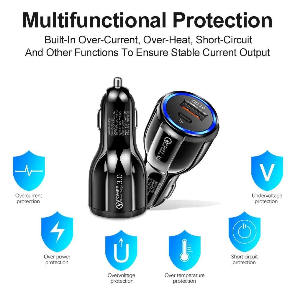 Gzar USB C Car Charger 30W Super Mini Fast USB Car Charger (Black) - GZARCarGzar World