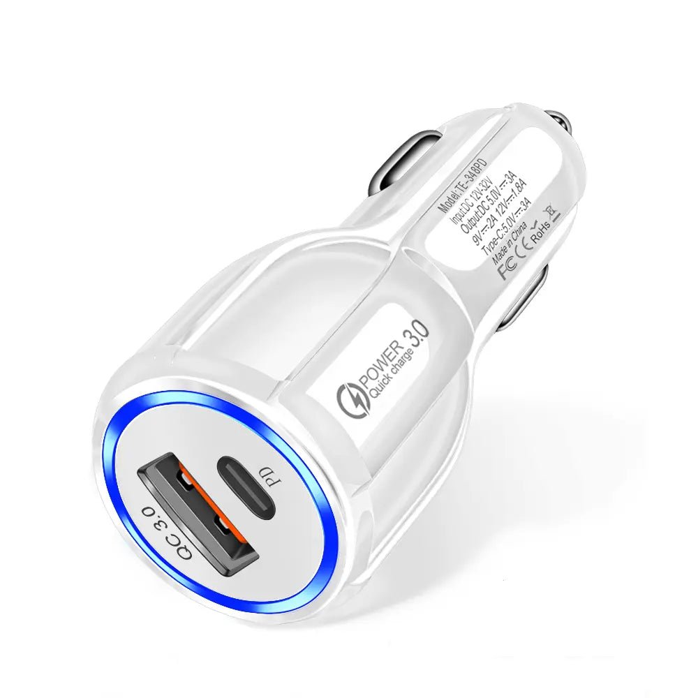 Gzar USB C Car Charger 30W Super Mini Fast USB Car Charger - White - GZARCarGZAR