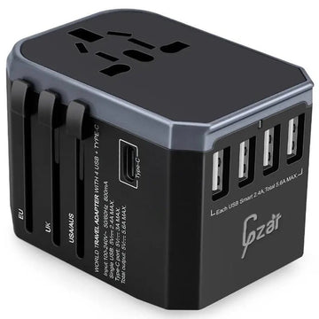 UNIVERSAL TRAVEL Adapter Black Travel plug (4 USB - 1 C) _ GZAR - GZARTravel AdapterGZAR WORLD