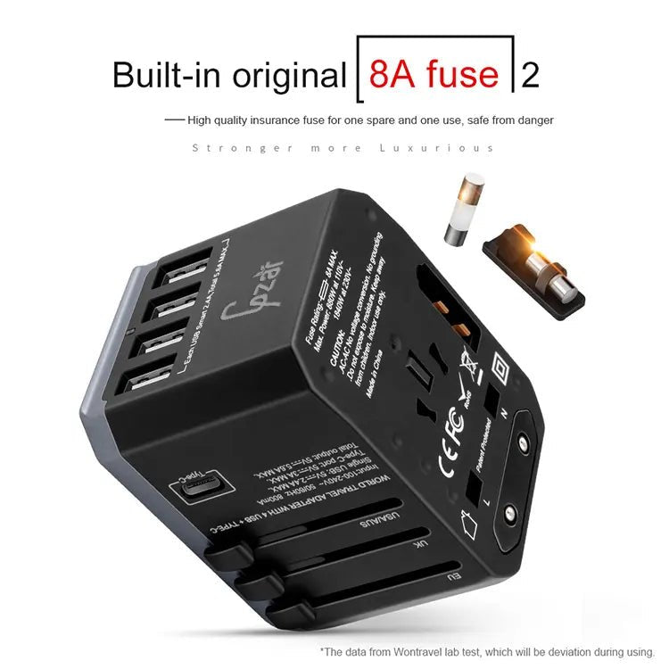 UNIVERSAL TRAVEL Adapter Black Travel plug (4 USB - 1 C) _ GZAR - GZARTravel AdapterGZAR WORLD